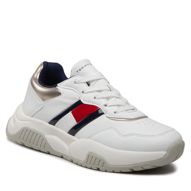 Sneakers Tommy Hilfiger Low Cut Lace-Up Sneaker T3A9-32355-1438X S White/Silver X025 Cut imagine noua gjx.ro