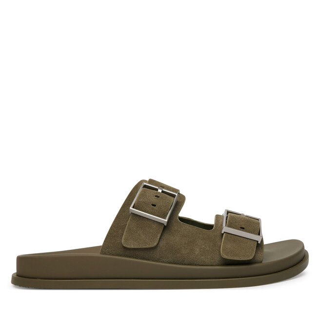 Klapki Calvin Klein City Sandal Buckle Suede HW0HW03130 Zielony -