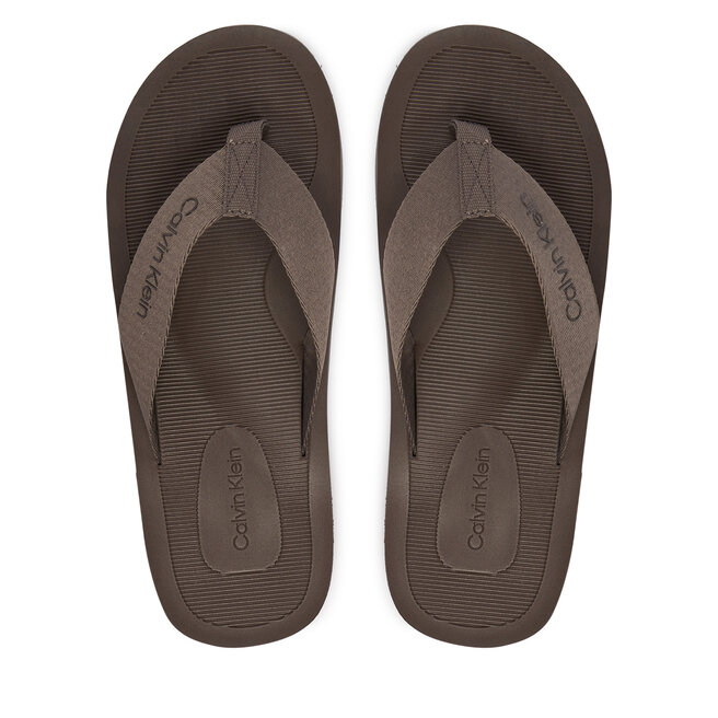 Japonki Calvin Klein Logo Webbing Strap HM0HM02106 Brązowy -