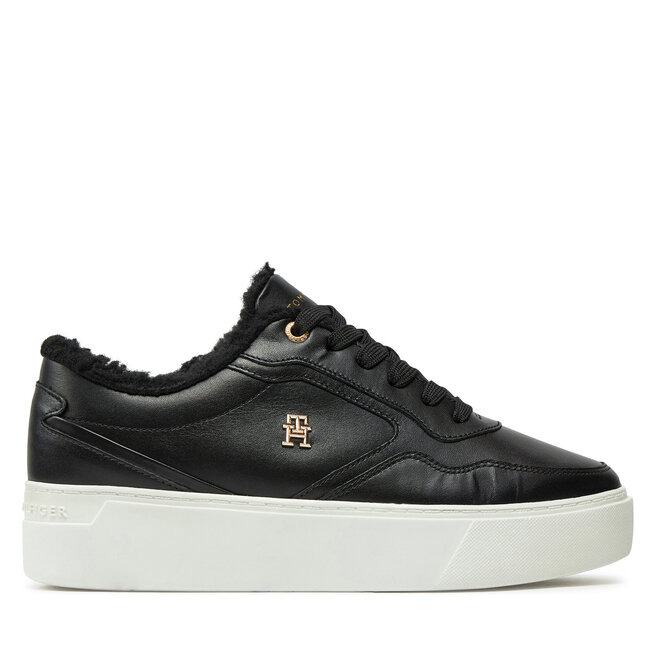 Sneakersy Tommy Hilfiger Essential Platform Sneaker Fur - Czarny