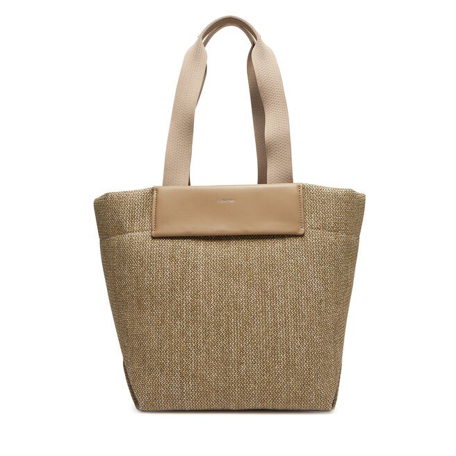 Torebka Calvin Klein Ck Raffia Medium Shopper - Brązowy