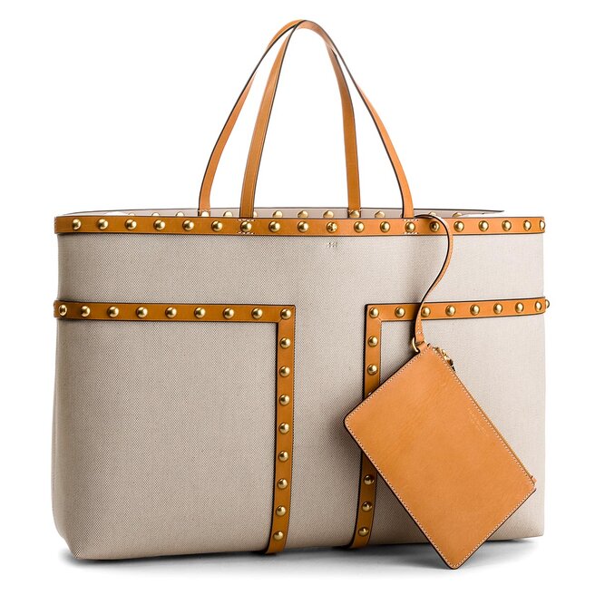 Handtasche Tory Burch Block T Stud Tote 45321 Natural Vachetta