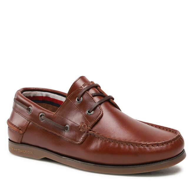 Mocasini Tommy Hilfiger Th Boat Shoe Core Leather FM0FM04506 Carob Chocolate GT2 Boat imagine noua
