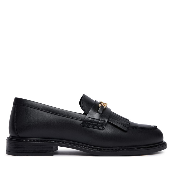 Loafersy Tommy Hilfiger Th Chain Fringe Leather Loafer FW0FW09668 Czarny - kobiece