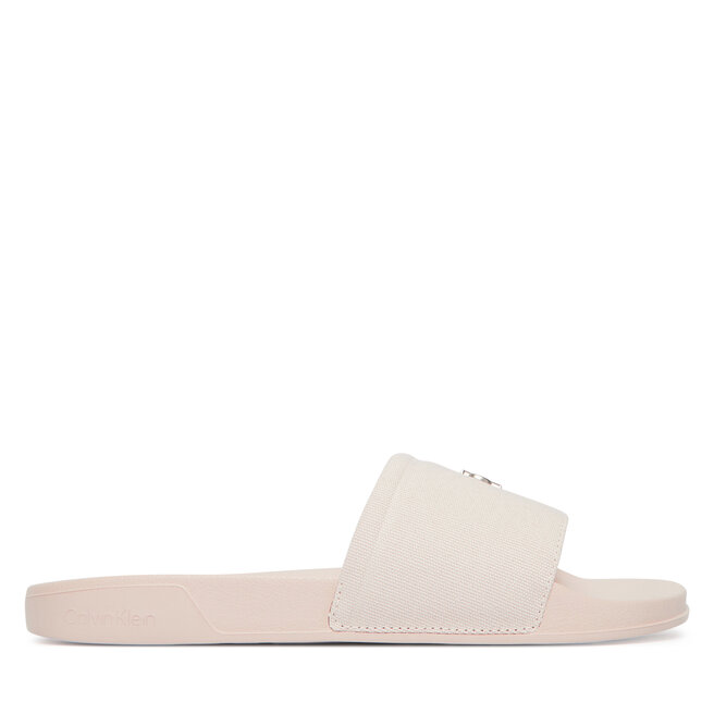 Klapki Calvin Klein Ess Slide Canvas Hdw HW0HW02960 Beżowy -