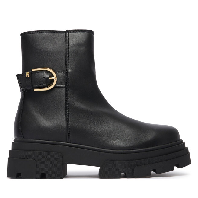 Botki Tommy Hilfiger Leather Chunky Th Buckled Boot FW0FW09549 Czarny