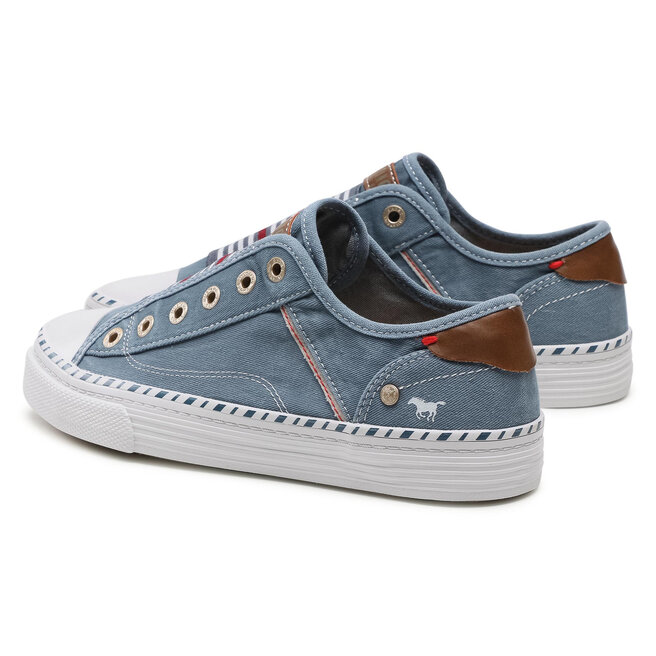 Mustang 1099-401 Women's Washed Canvas Slip On Trainers In Denim Size 6