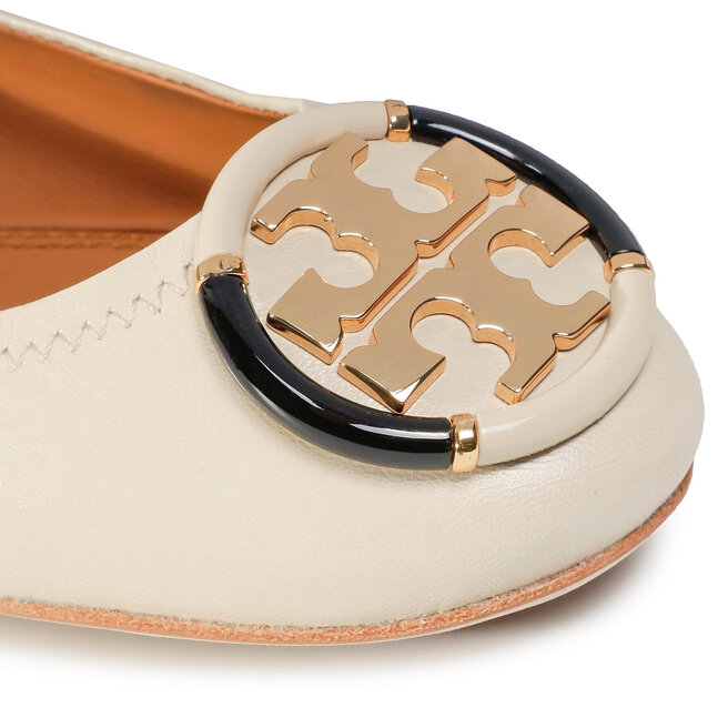 Tory Burch Balerini Tory Burch Multi Logo Elastic Ballet Goat Leather 74062 Rice Paper 112