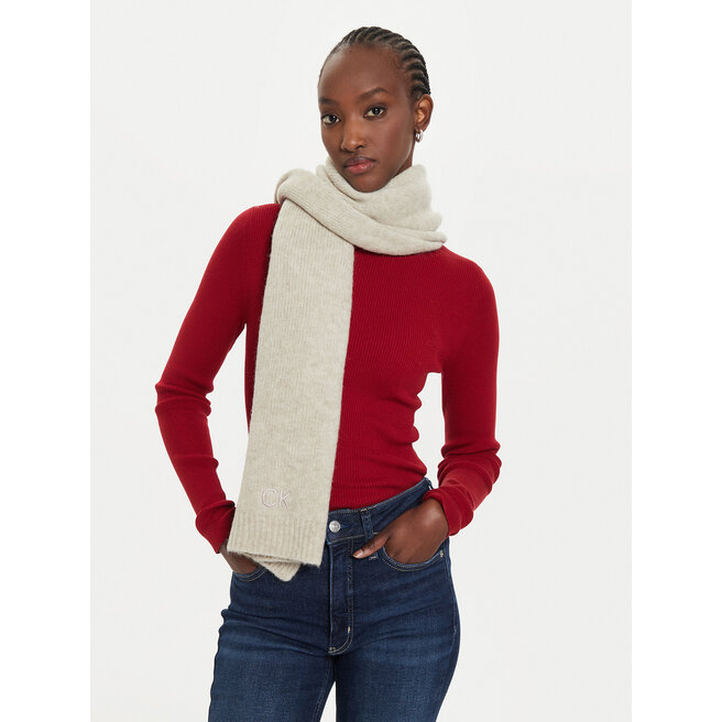 Szalik Calvin Klein Embroidery Airy - Beżowy