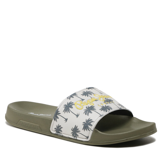 Pepe Jeans Șlapi Pepe Jeans Slider Print PMS70124 Khaki Green 765