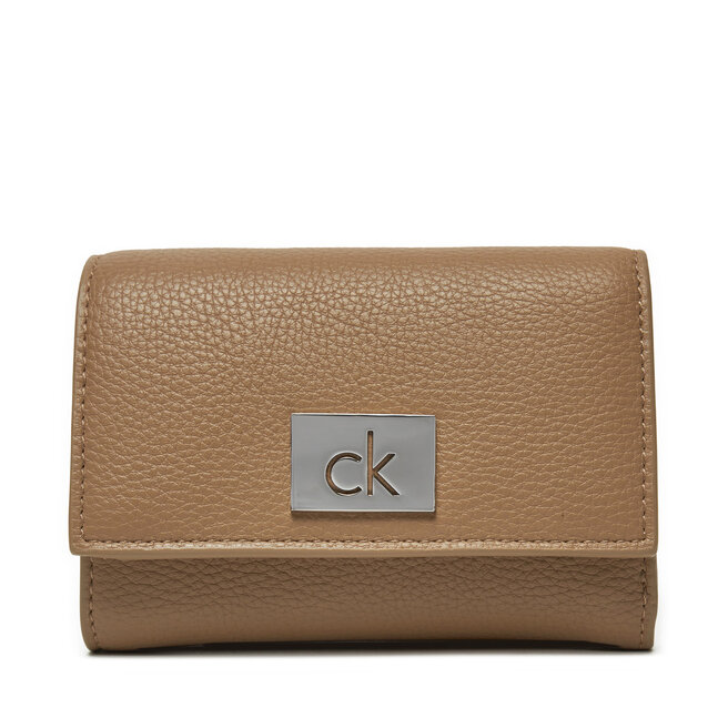 Mały Portfel Damski Calvin Klein Ck Plaque Small Trifold W/Zip - Szary