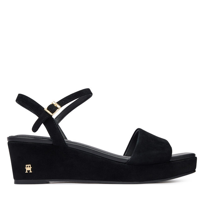 Sandały Tommy Hilfiger Suede Wrapped Mid Wedge FW0FW09235 Czarny - kobiece