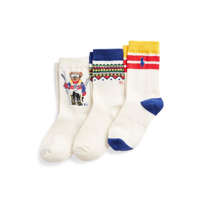 Σετ ψηλές κάλτσες παιδικές 3 τεμαχίων Polo Ralph Lauren 442896742001 Cream Multi