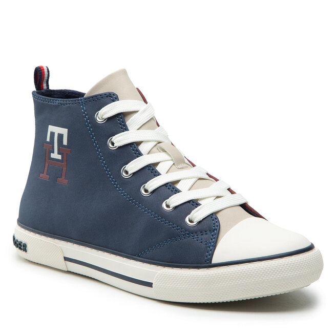 Teniși Tommy Hilfiger High Top Lace-Up Sneaker T3X9-32451-1441 S Blue/Bordeaux X663