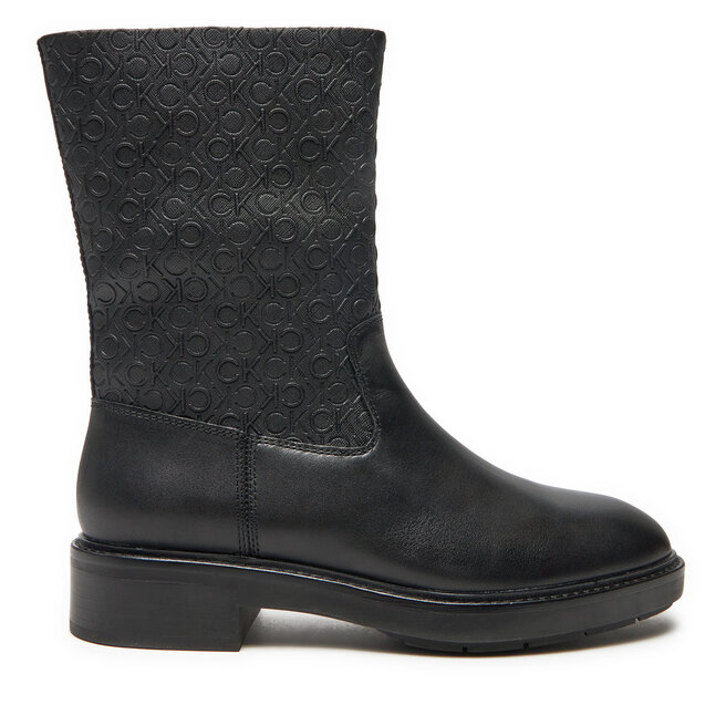 Botki Calvin Klein Flat Ankle Boot Mono Mix - Czarny