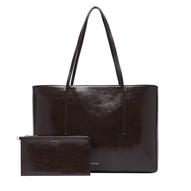Torebka Calvin Klein Foil Logo Glossy Tote W/ Pouch LV04F3537G Brązowy -