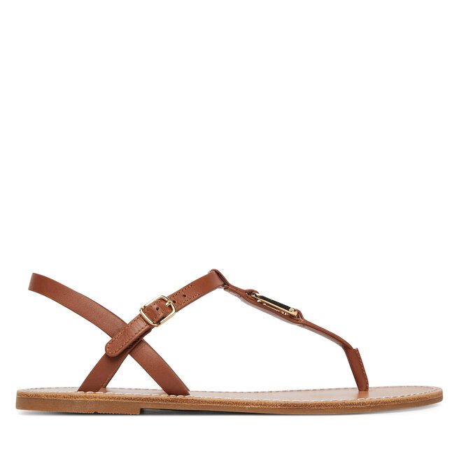 Sandały Tommy Hilfiger Leather Thong Sandal FW0FW09127 Brązowy - kobiece