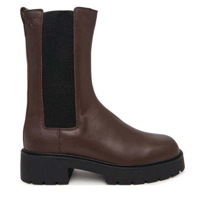 Sztyblety Calvin Klein Chunky Mid Chelsea Boot Lth YW0YW01909 Brązowy ciemny