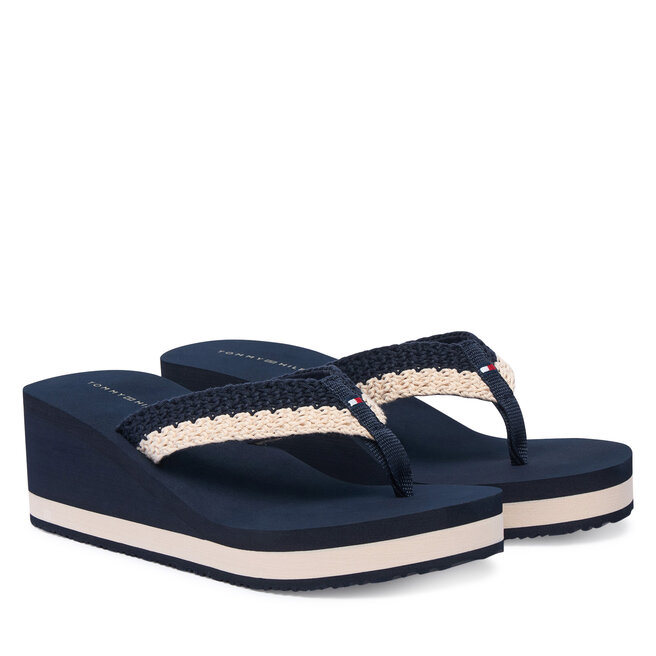Japonki Tommy Hilfiger Th Wedge Crochet Summer Sandal FW0FW09420 Granatowy -