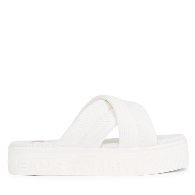 Klapki Tommy Jeans Tjw Lettering Flatform Sandal - Écru