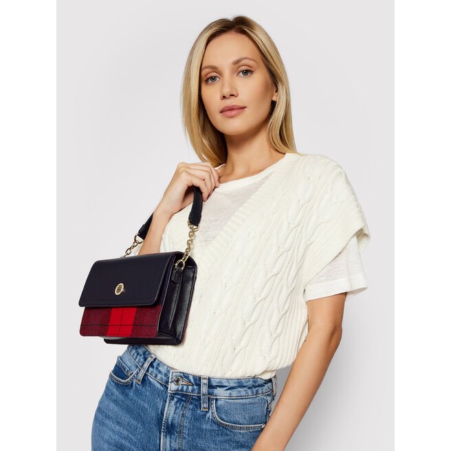 Torebka Tommy Hilfiger Honey Shoulder Bag Check AW0AW09058 Granatowy