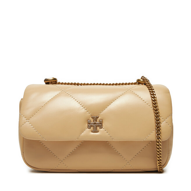 Torebka Tory Burch Kira Diamond Quilt Pave Mini Flap Bag - Beżowy