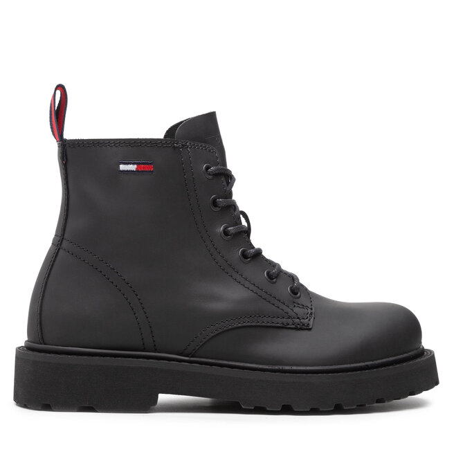 Tommy Jeans Turistická obuv Tommy Jeans Short Lace Up Leather Boot EM0EM01040 Black BDS