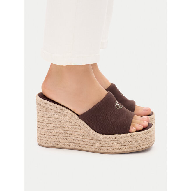 Klapki Calvin Klein Wedge Espad 70 Canvas Mg HW0HW03282 Brązowy