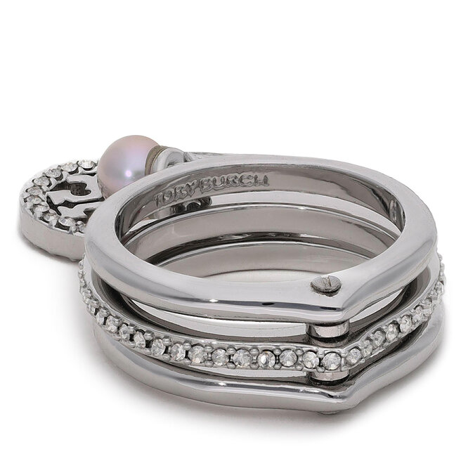 Tory Burch Inel Tory Burch Miller Pave Charm Ring 76348 Tory Silver/Crystal/Pearl 047
