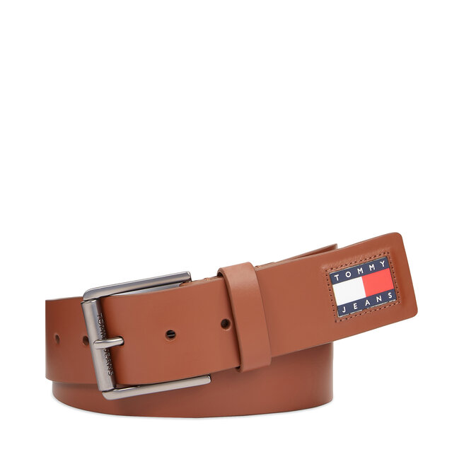 Pasek Męski Tommy Jeans Tjm Flag Leather 4.0 - Brązowy