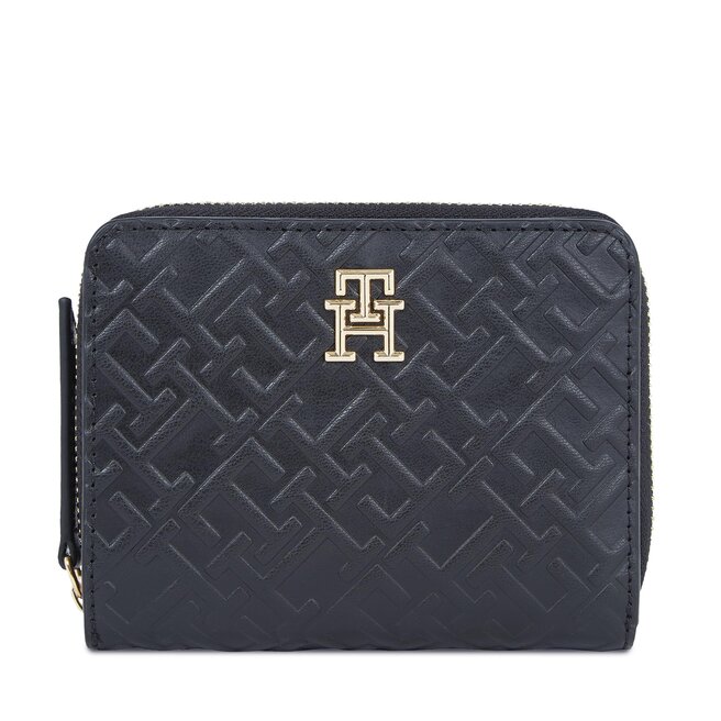 Mały Portfel Damski Tommy Hilfiger Th Refined Med Za Mono - Czarny