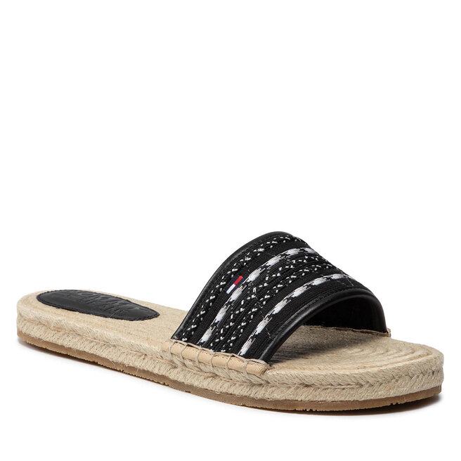 Espadrile Tommy Jeans Colored Laces Flat Sandal EN0EN01438 Black BDS BDS imagine noua