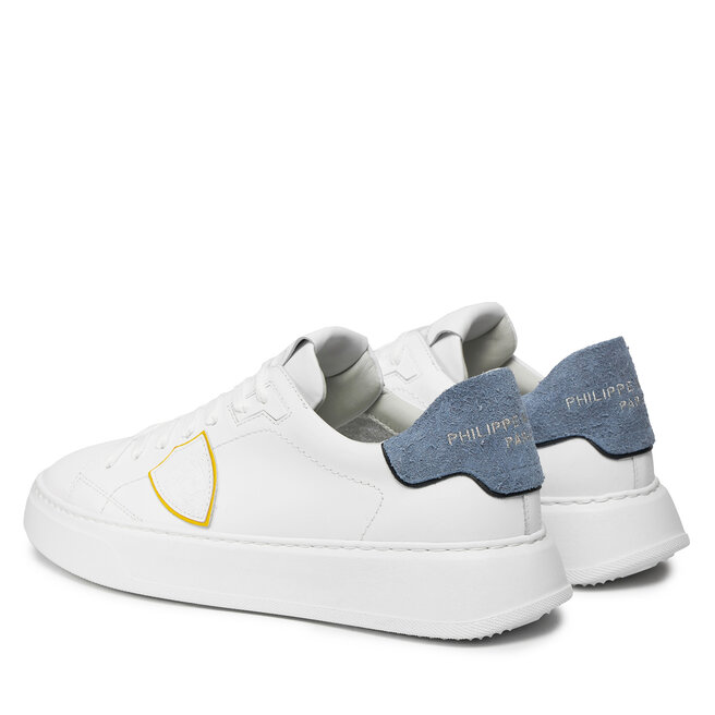 Scarpe Philippe Model Temple Low Uomo - Sneaker In Pelle Bianca E Verde Con Tomaia Vellutata