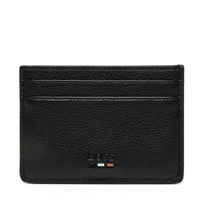Etui na karty kredytowe BOSS Grained faux-leather card holder with signature details - Czarny