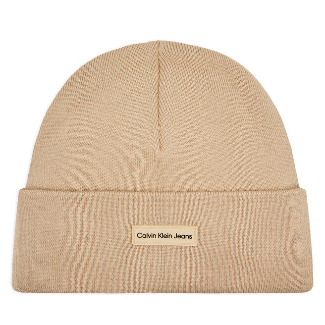 Czapka Calvin Klein Jeans Inst Patch Beanie - Beżowy