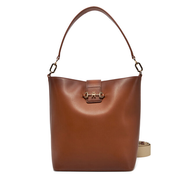 Torebka Tommy Hilfiger Heritage Leather Bucket Burn - Brązowy