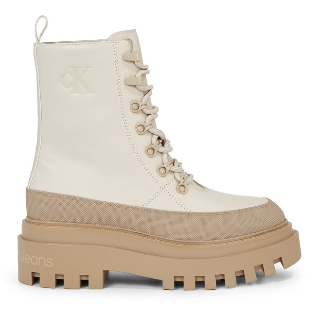 Botki Calvin Klein Jeans Flatform Lace Up Boot Lth - Beżowy