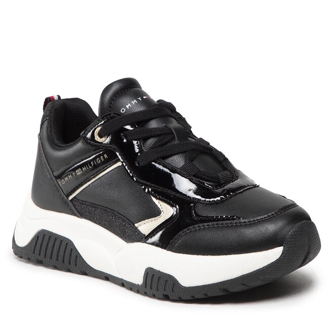 Sneakers Tommy Hilfiger Low Cut Lace Up T3A9-32358-1434 S Black/Platinum X208 Black/Platinum imagine noua gjx.ro