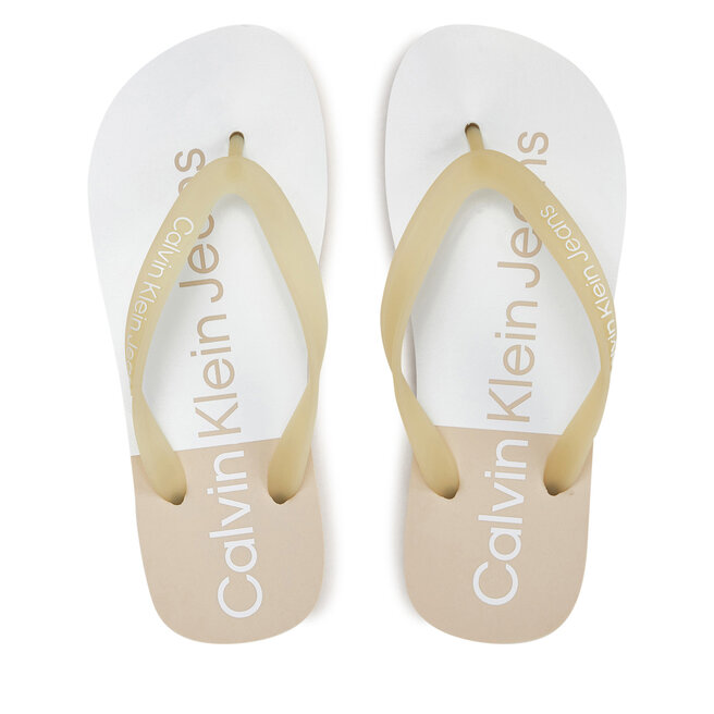 Japonki Calvin Klein Jeans Beach Sandal Flatform Monologo - Écru