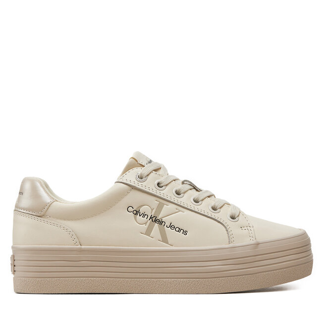 Sneakersy Calvin Klein Jeans Vulc Flatform Laceup Lth - Écru