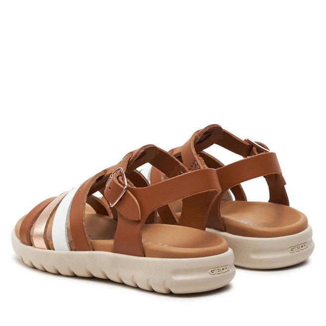 Sandales Geox Soleima Pour Fille - Cuir, Semelle Caoutchouc, Bride Ajustable à La Cheville