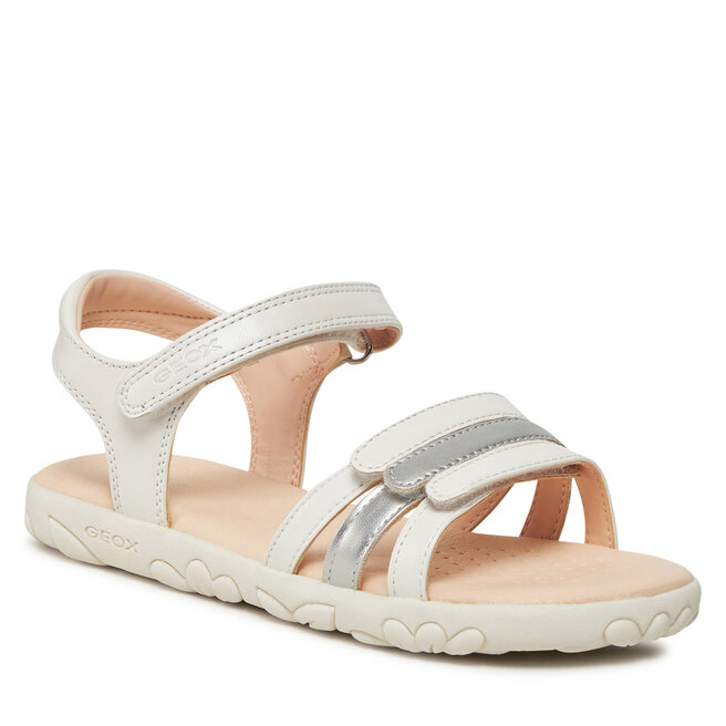 Sandali Geox J Sandal Haiti Per Bambine | Tomaia In Pelle Sintetica | Suola In Gomma | Chiusura Con Velcro