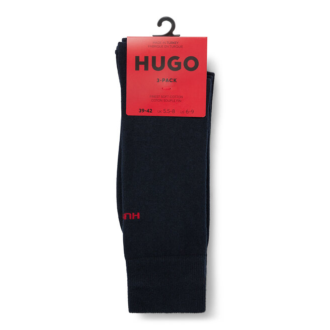 Hugo Sada 3 párů pánských vysokých ponožek Hugo 50493253 Dark Blue 401