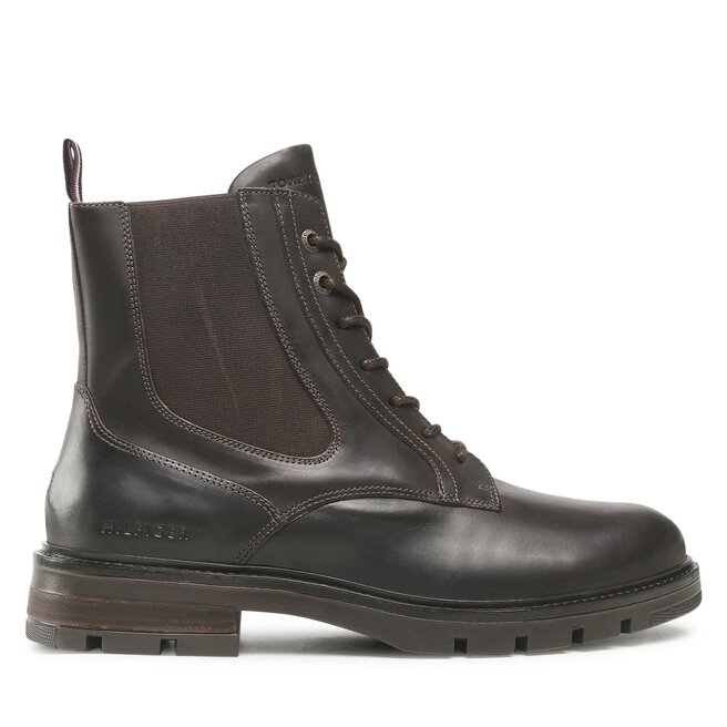 Tommy Hilfiger Kotníková obuv s elastickým prvkem Tommy Hilfiger Hilfiger Lth Lace Up Chel Boot FM0FM04204 Cocoa GT6