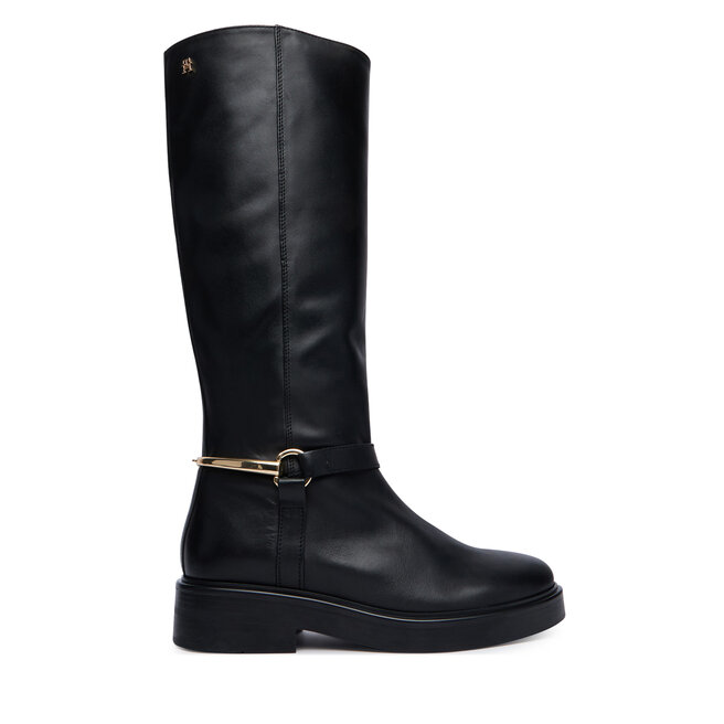 Oficerki Tommy Hilfiger Th Stud Leather Knee Riding Boot FW0FW09608 Czarny