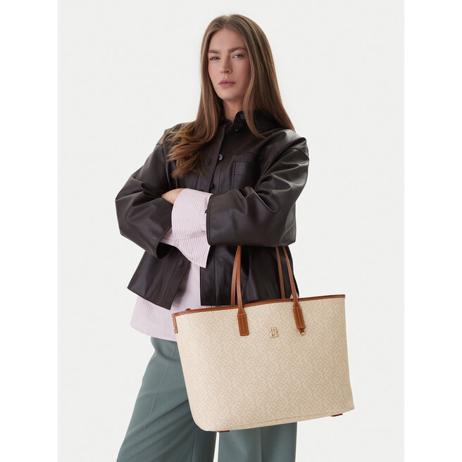 Torebka Tommy Hilfiger Th Monoplay Tote Le AW0AW17416 Beżowy -