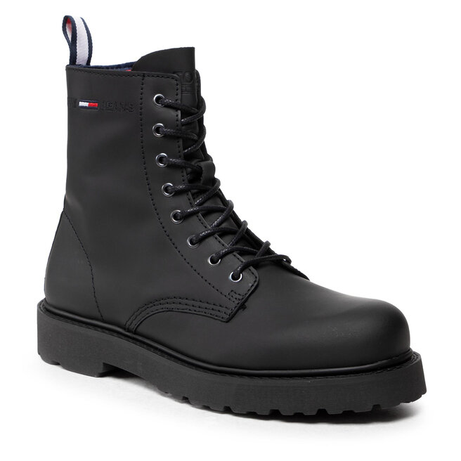 Botas de monta a Tommy Jeans Leather Lace Up Boot EM0EM00831 Black