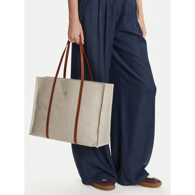 Torebka Tommy Hilfiger Th Premium Beach Le Tote AW0AW17418 Beżowy -