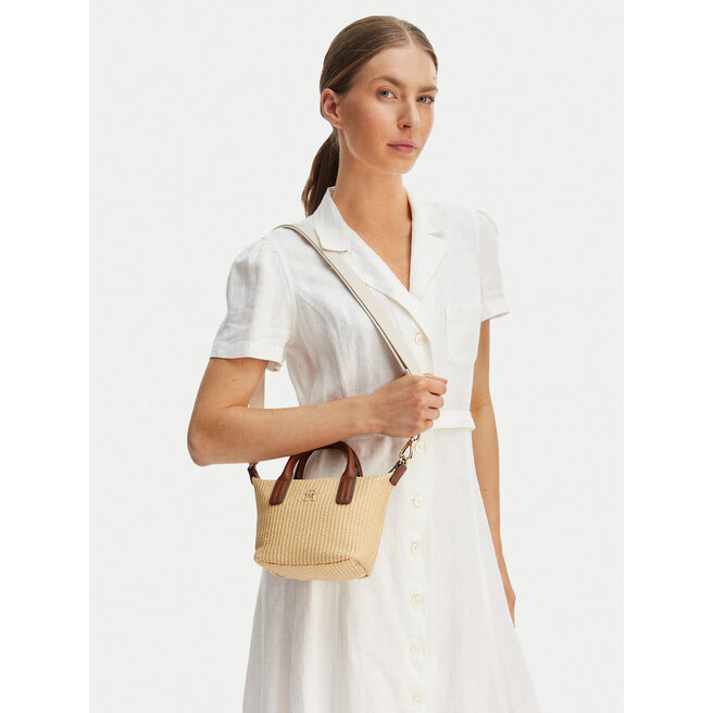 Torebka Tommy Hilfiger Popette Micro Tote Raffia AW0AW18526 Beżowy -