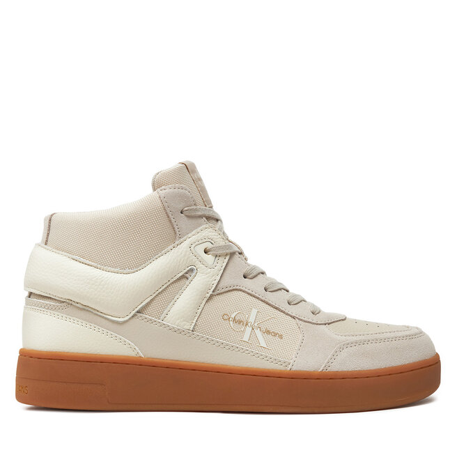 Sneakersy Calvin Klein Jeans Basket Cup Mid Laceup Lth Ml Mtr - Écru